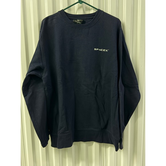 SpaceX Sweatshirt Mens Large Navy Blue Excellent Logo Graphic Pullover Crewneck